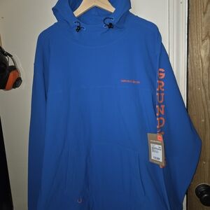 Grundéns Blue Hoodie with Orange Lettering